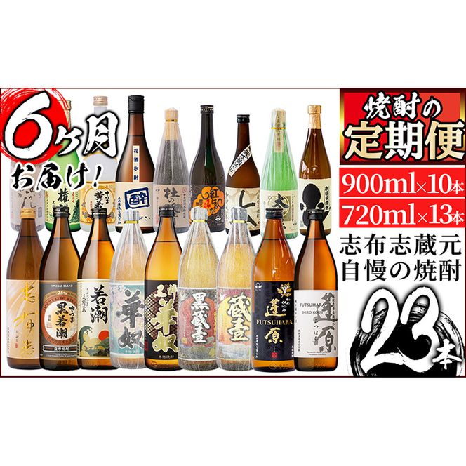 ＜焼酎定期便・全6回＞志布志蔵元の焼酎23本セット t014-004