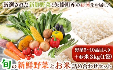 旬の新鮮野菜とお米詰め合わせセット 野菜5～10品目入 青空市きらり《30日以内に出荷予定》岡山県 矢掛町 野菜 野菜詰め合わせ 米 米3kg トマト きゅうり アスパラガス 玉ねぎ リーキ 送料無料---osy_akyrs_30d_24_16000_s---