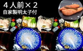 AD152 活とらふぐ刺・鍋てっちりセット４人前×２　自家製明太子付【ふぐ フグ 河豚 テッチリ てっさ 鍋 刺身 刺し身 さしみ めんたいこ ミシュラン 新鮮 送料無料 北海道・沖縄配送可】