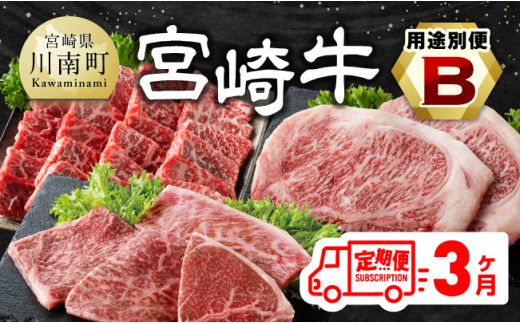 [3ヶ月定期便] 宮崎牛用途別便B[肉 牛肉 国産 宮崎県産 宮崎牛 黒毛和牛 和牛 焼肉 BBQ ステーキ 4等級 A4ランク ロース ウデ モモ E11128]