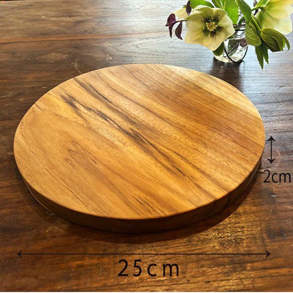 【2026年1月下旬以降順次出荷予定】無垢　チーク材　ラウンドカッティングボード２５ｃｍ　BV-14