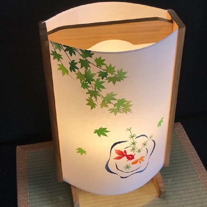 099H268 着物生地で作ったおしゃれな行灯（あんどん） 金魚と