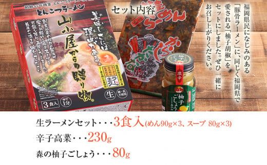 ふるさと3品セット (とんこつラーメン3食、辛子高菜、柚子ごしょう)