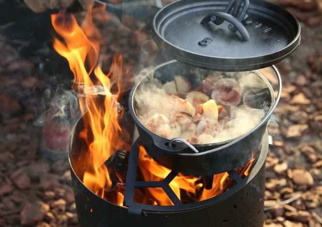 グランピングストーブ（M）＋薪入れ五徳（M）セット　アウトドア キャンプ 焚き火 たき火 たきび 焚火 ※着日指定不可◇