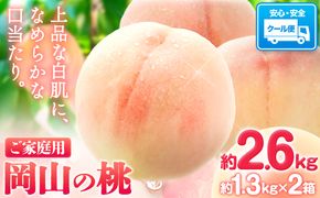 【先行予約】桃 岡山の桃 約2.6kg(約1.3kg×2箱)《2026年6月下旬-9月上旬頃出荷》 ご家庭用 訳あり 白桃 岡山 はくとう スイーツ フルーツ 果物 デザート 旬 モモ もも 先行予約 送料無料 果物 岡山県 笠岡市 清水白桃 白鳳 白麗 クール便---kasaoka_zsy_150_26---