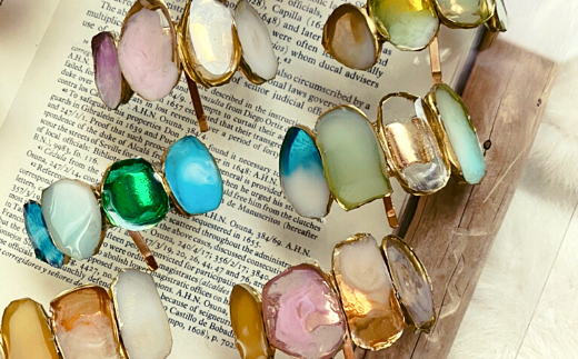 【国産樹脂使用】アゲートスライス ヘアアクセサリー 3点 セット【ハンドメイド作家作品】《築上町》【＊serendipity＊】[ABAS016]