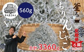 R6-752．【6回定期便】老舗海産物店の土佐黒潮こだわりちりめんじゃこ560g【2ヶ月に１回お届け】（計3.36kg）