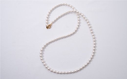 GL007コットンパール「ホワイト」ロングネックレス(金具ゴールド)