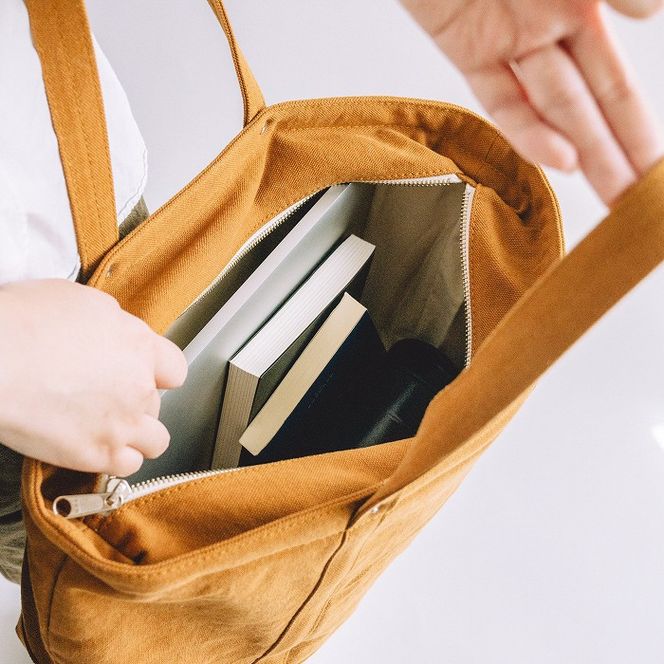 【J-439】HOSOIFUKUROMONO　キャンバストートFM　マスタード［高島屋選定品］