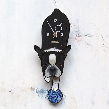 フレンチブル(白黒)-犬の振り子時計 C-CD-056A