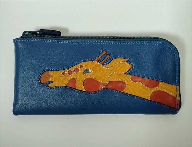 「鞄工房　香」キリン柄レザー長財布（ブルー） FAA3012