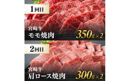 【6ヶ月定期便】宮崎牛焼肉定期便 全6回【 肉 牛肉 国産 宮崎県産 宮崎牛 黒毛和牛 和牛 焼肉 4等級 A4ランク 肩ロース ウデ モモ 】 [E11132t6]