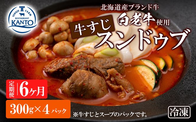 定期便 6カ月 白老牛 すじ スンドゥブ 4パック 韓国料理 BJ016