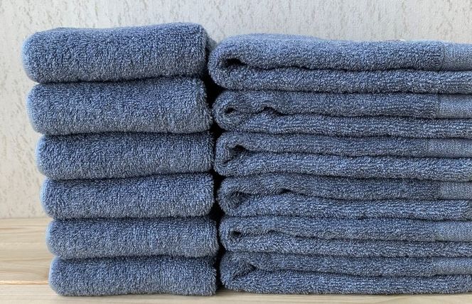 020C142 コットンＷ ハンドタオル 12枚（ブルー）【泉州こだわりタオル】【泉州タオル 国産 吸水 普段使い 無地 シンプル 日用品 家族 ファミリー】