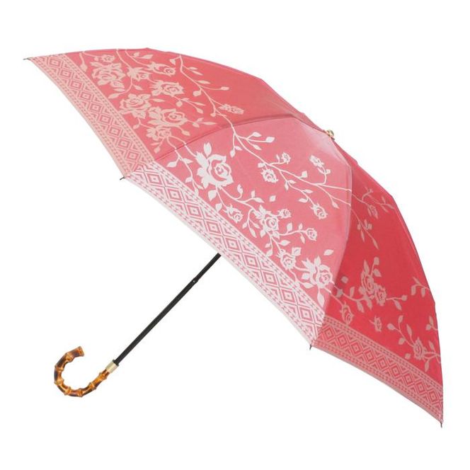 槙田商店【晴雨兼用 折りたたみ傘】kirie バラ：フレンチレッド FAA5029