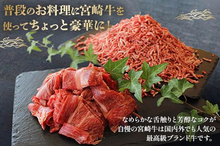 ＜宮崎牛こま肉200g×2(合計400g)＆宮崎牛ミンチ(約600g)セット 合計約1kg＞2か月以内に順次出荷 牛肉 和牛 黒毛和牛 お肉 普段使い 国産 マルミヤストア宮崎 国富店 宮崎県 国富町【a0506_sh】