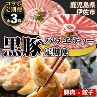 isa460 【定期便】コラボ定期便！黒豚バラエティー定期便 (全3回) 定期便 コラボ定期便 黒豚 豚 ぶた ロース バラ スライス 生餃子 冷凍食品 おつまみ 惣菜 簡単調理 【サンキョーミート株式会社・工房ゆう】