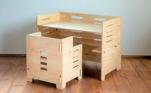 [P063] Baum Series 国産ヒノキ合板製 子供用デスクチェア&シートクッションセット（無塗装） 2歳～