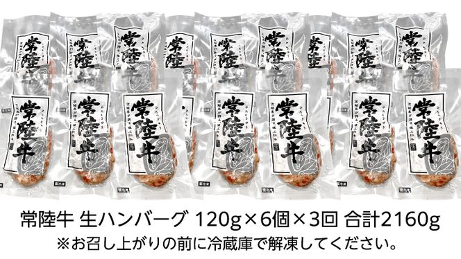 【３ヶ月定期便】 黒毛和牛 常陸牛 100% 特製 プレミアム 生ハンバーグ 120g×6個入り 合計720g 八千代町産 白菜 使用 無添加 無着色 保存料不使用 冷凍 牛 牛肉 ビーフ 生 ハンバーグ こだわり [AU054ya]