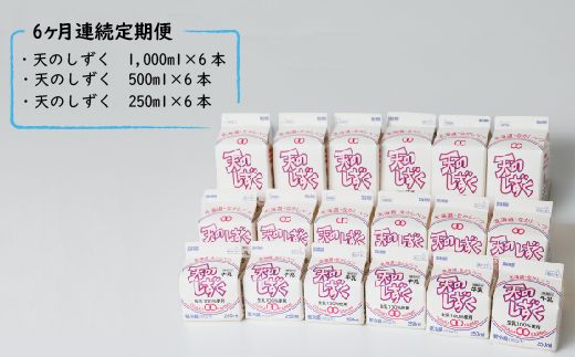 【定期便：全6回】天のしずく　詰め合わせセットＢ(1000ml×6本・500ml×6本・250ml×6本,合計10.5L)【51004】
