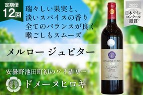 【12回 ワイン 定期便 】メルロー ジュピター 750ml 1本 ×12回 総計12本 [ 赤ワイン 赤 ドメーヌヒロキ ] / ヴィニョブル安曇野 / 長野県 池田町 [48110346]