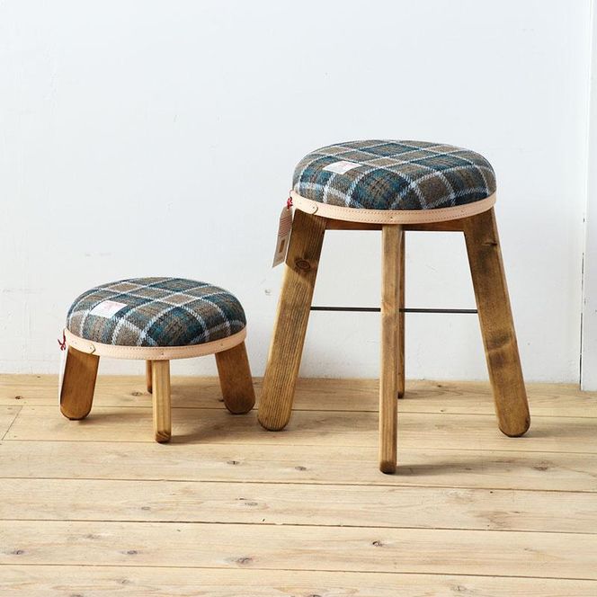 ハイスツール 【カーキ＆ブルーチェック】HARRIS TWEED（ハリスツイード） 家具 Z097VC01