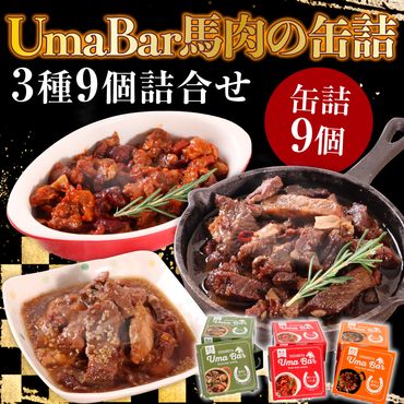 UmaBar馬肉の缶詰3種9個詰合せ （ 馬肉 国産 熊本県産　AN16 ）	
