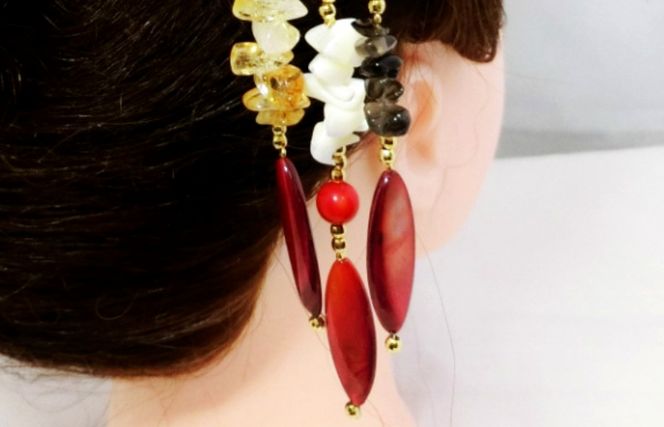 099H2181 天然石簪（かんざし）「RaspberryMoon(紅の月)」