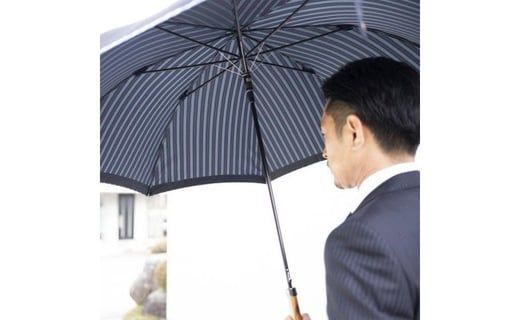 槙田商店【紳士雨傘】長傘 Tie Plain×Stripe 紺 FAA5005