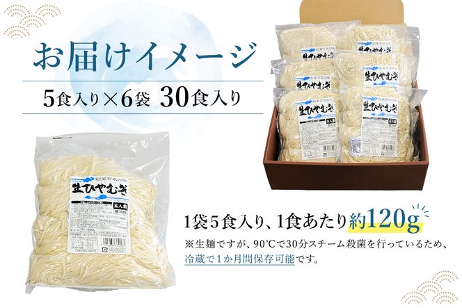創業明治３３年の老舗製麺所が作る「生ひやむぎ」30食（5食入り×６袋）【0064-001】