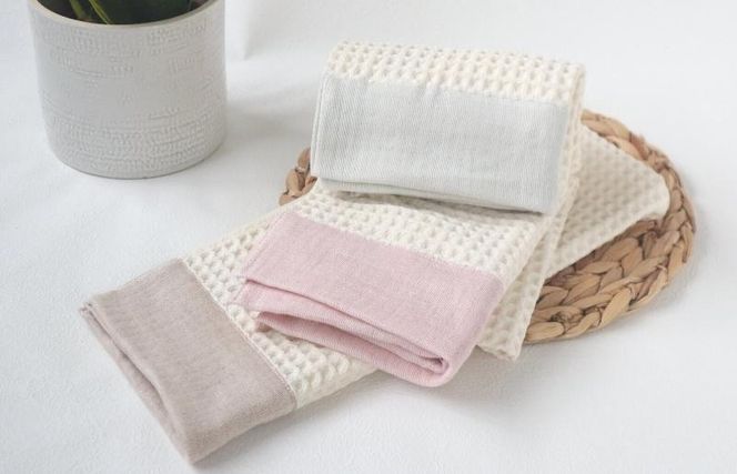 G1993 【オーガニック100％】泉州南部織 cherirワッフルフェイスタオル3枚セット