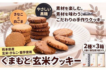 くまもと 玄米クッキー 2種×3箱(1箱に3袋入) 株式会社阿蘇自然の恵み総本舗 《30日以内に出荷予定(土日祝除く)》熊本県 大津町 クッキー 玄米 きなこ ごま 黒糖 スイーツ お菓子 菊芋 FSSC22000取得---so_asmgk_30d_23_11500_3p---