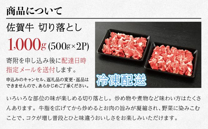 「佐賀牛」切り落とし1000g (500g×2パック）【冷凍配送】