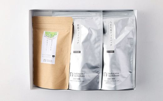 中山吉祥園 八女茶 3種 セット 【 八十八夜 ・ 朝露 ・ 抹茶オーレ 】緑茶 煎茶  抹茶 国産 福岡県産 ティーバッグ タグ付き