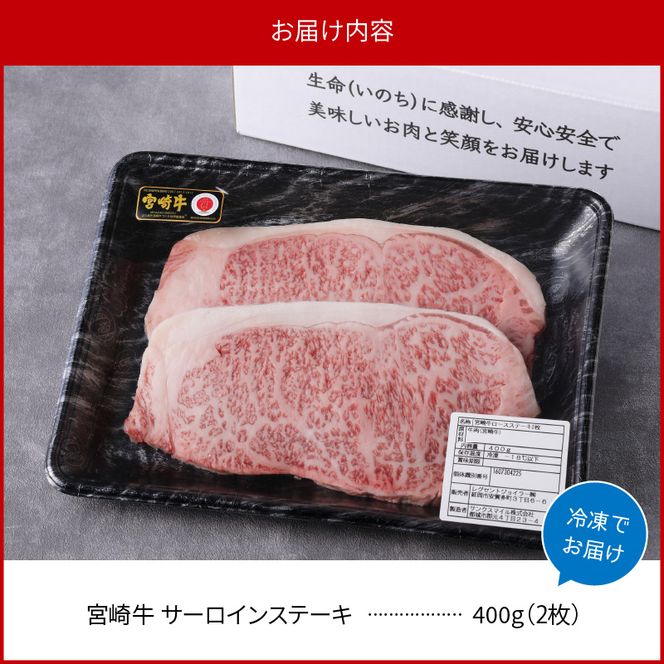 宮崎牛 サーロインステーキ 2枚 400g　N0140-ZA655