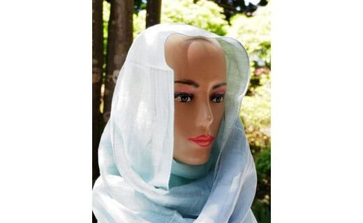 富士桜工房リネン×シルクストール「さらつや」ミントブルー　通気性に優れたストール！ FAA4036