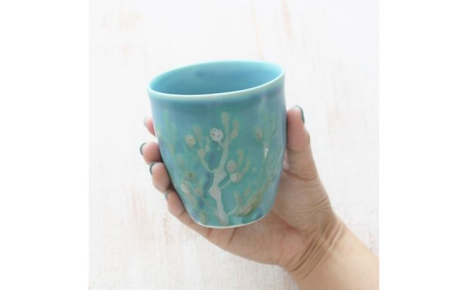 【datta.沖縄南の島陶芸工房】珊瑚タンブラー 青色（ペアセット）