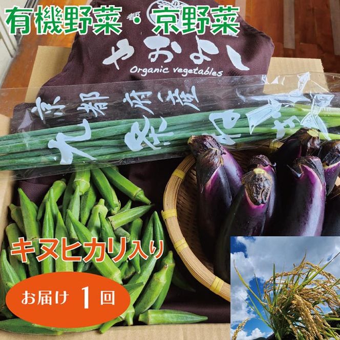 亀岡産 キヌヒカリ 2kg ＆ 野菜詰め合わせ　有機野菜・京野菜の『京都やおよし』オーガニック 有機JAS 栽培期間農薬不使用 減農薬 野菜 米 ※着日指定不可 ※北海道・沖縄・離島への配送不可