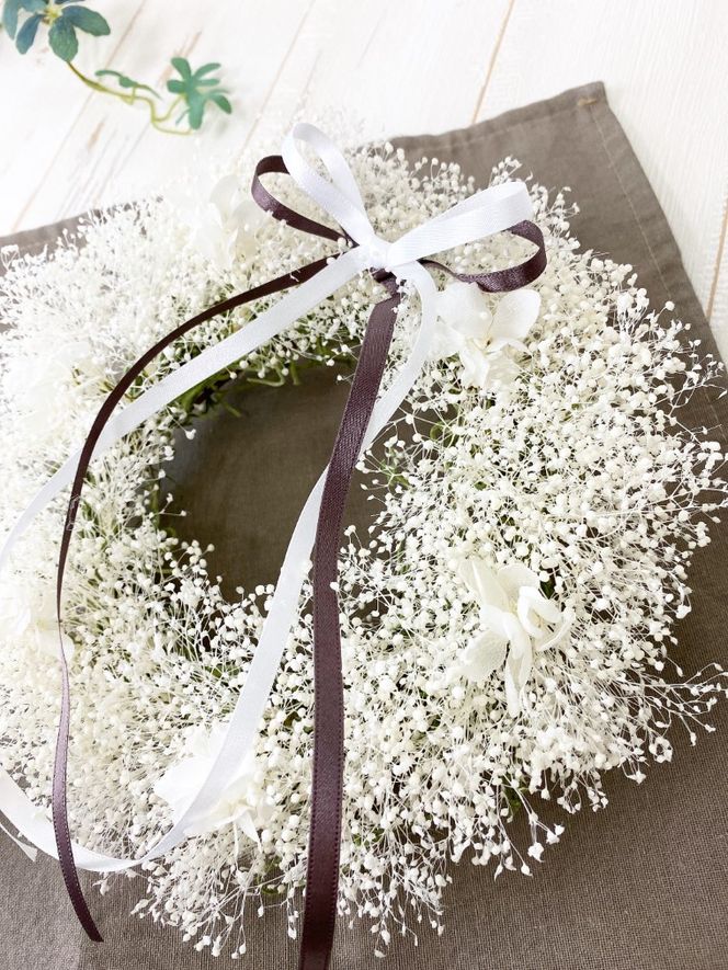 AJ093-1 プリザーブドフラワーリース【アンジュ/ホワイト】春日部市 シュガーパイン