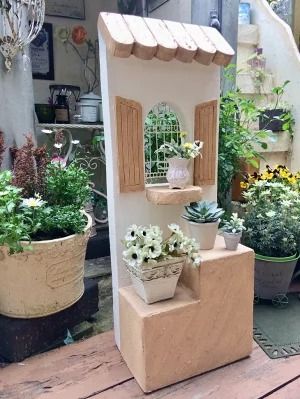 ＜Moon Rabbit＞メルヘンカラーのお家塀 ｜ 雑貨 庭 ガーデニング 屋外 オブジェ 飾り棚 花台 インテリア