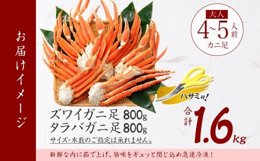 【年内配送 12月14日まで受付】3333.  二大蟹 食べ放題 食べ比べ 1.6kg セット （タラバ足 800g  ズワイ足 800g） 送料無料 北海道 弟子屈町