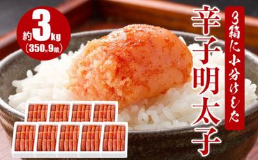 3箱に小分けした辛子明太子 350g×9箱(計3.15kg)