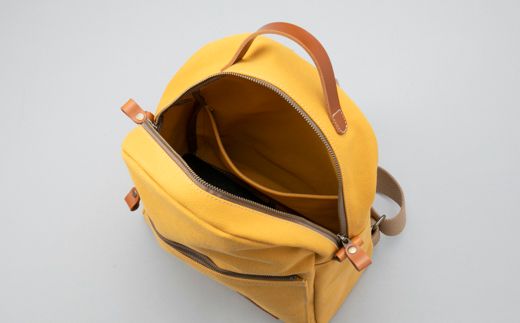 【J-195】ｋｉｉ工房　帆布かばん　山型リュック　マスタード【高島屋選定品】