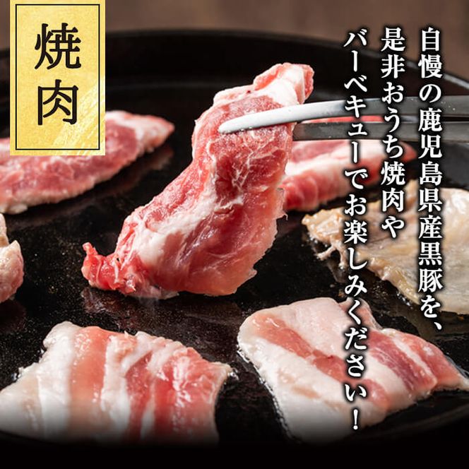 豚の飼養頭数日本一！鹿児島県産黒豚焼肉2種＆焼肉のたれセット計1kg(カタロース約500g・バラ約500g・たれ210g) a5-302