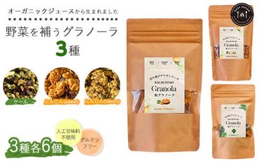 野菜を補うグラノーラ3種セット（ケール・にんじんSweet・にんじんSavory　各2袋）【茨城県産有機ケール・にんじん使用】オーガニック野菜　グルテンフリー　人工甘味料不使用　無添加 ※離島への配送不可