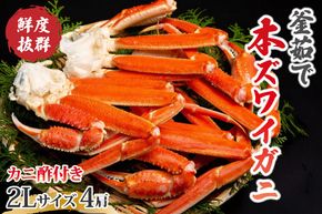 【大好評！カニ酢付き】厳選！！釜茹で　本ズワイガニ　２Lサイズ4肩　ズワイガニ ボイル済 カニ足 カニボイル ズワイ蟹ボイル ズワイボイル カニ 蟹 かに ふるさと納税 ゆでがに 蟹鍋 ズワイ蟹 ずわいがに 日付指定　脚　YK00573