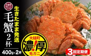 【令和7年発送】【3回定期便】三陸産！活毛ガニ 400g相当×2杯(2尾) 【2025年2月～4月発送】【配送日指定不可】【0tsuchi01301】【08】