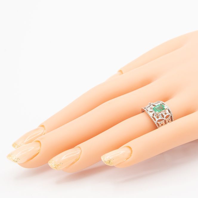 エメラルド リング 0.5ct Ag900(Pt100) （14440）　BR-22