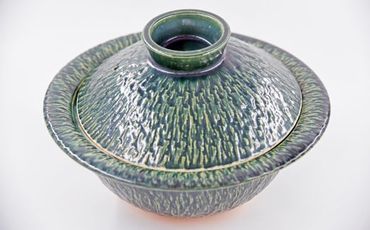 【上野焼香春徹山窯】 選べる土鍋 （ オリベーユ緑 ） 1個 幅約23cm×高さ約11cm