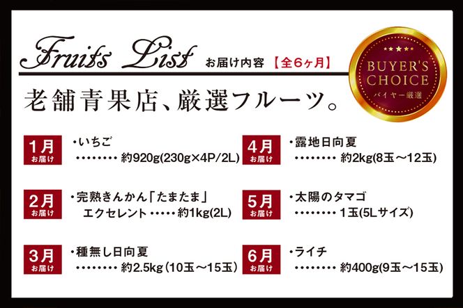 《2025年発送先行予約》【期間・数量限定】青果店厳選！「6ヶ月お届け！くだもの定期便Vol.3」_M153-T027